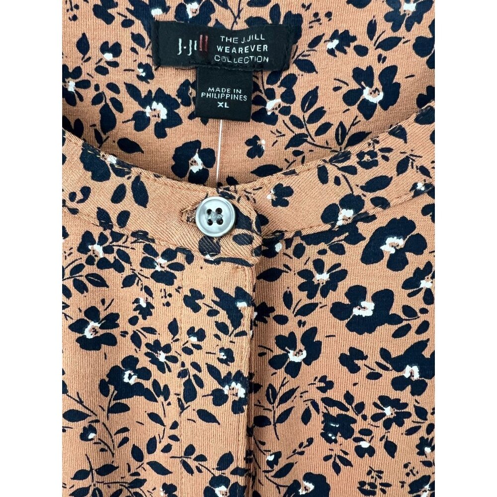 J. Jill Wearever Womens XL Orange Floral Print Top 3/4 Sleeve Knit Tunic Blouse - Picture 12 of 12